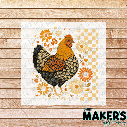 Fall Chicken Tan Checker DTF Transfer - or- Hat Patch, Acrylic, Magnet, or Keychain
