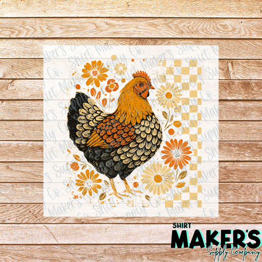 Fall Chicken Tan Checker DTF or Sublimation Transfer