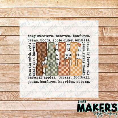 Fall Things Black DTF Transfer - or- Hat Patch, Acrylic, Magnet, or Keychain