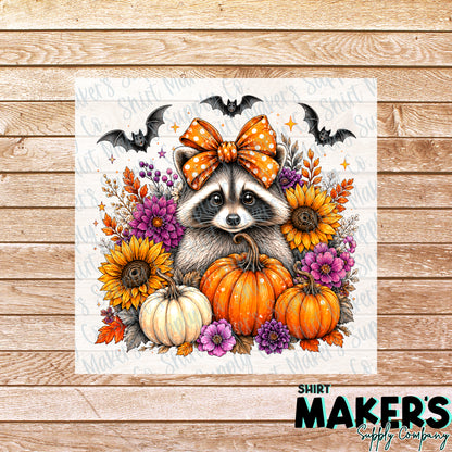 Fall Raccoon DTF Transfer - or- Hat Patch, Acrylic, Magnet, or Keychain