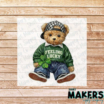 Feeling Lucky Teddy Bear St. Patrick's Day DTF Transfer - or- Hat Patch, Acrylic, Magnet, or Keychain