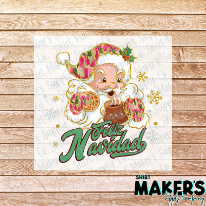 Feliz Navidad Retro Santa DTF Transfer - or- Hat Patch, Acrylic, Magnet, or Keychain