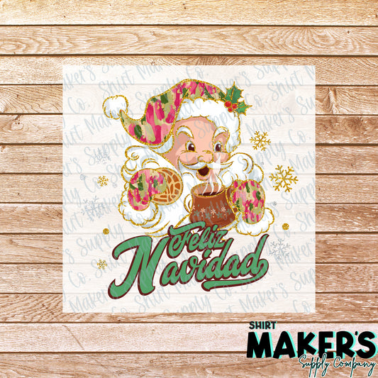 Feliz Navidad Retro Santa DTF or Sublimation Transfer