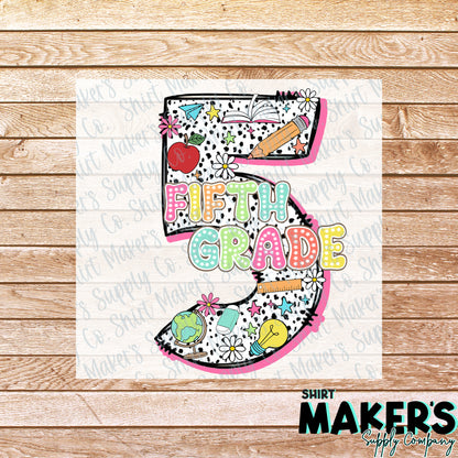 5th Grade Number DTF Transfer - or- Hat Patch, Acrylic, Magnet, or Keychain