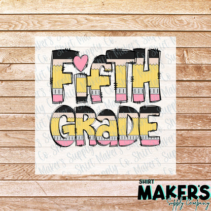 5th Grade Pencil Print DTF Transfer - or- Hat Patch, Acrylic, Magnet, or Keychain