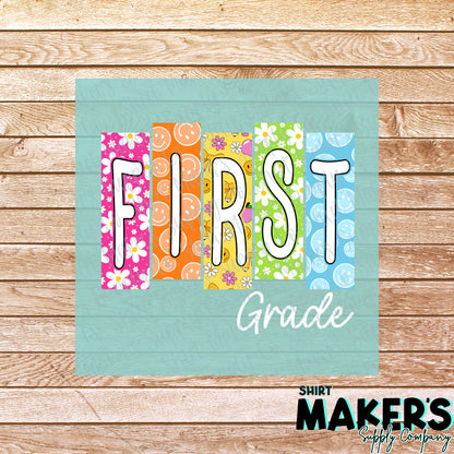 First Grade Groovy DTF Transfer - or- Hat Patch, Acrylic, Magnet, or Keychain