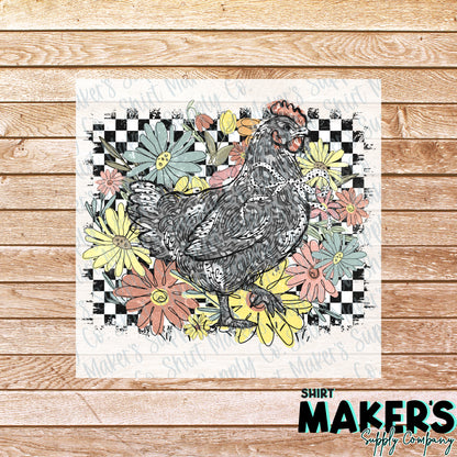 Floral Chicken DTF Transfer - or- Hat Patch, Acrylic, Magnet, or Keychain