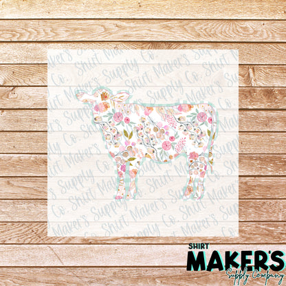 Floral Cow DTF Transfer - or- Hat Patch, Acrylic, Magnet, or Keychain