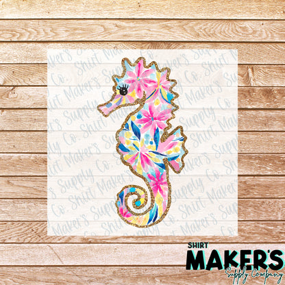 Sea Horse Summer DTF Transfer - or- Hat Patch, Acrylic, Magnet, or Keychain
