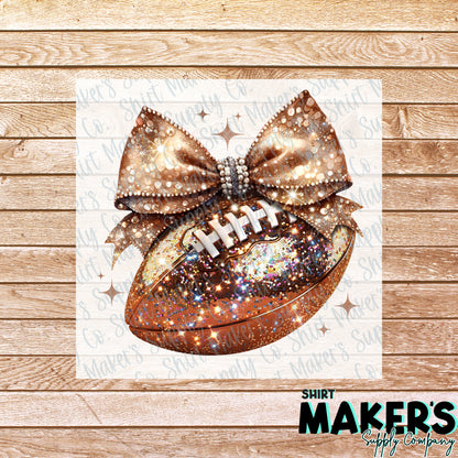 Football Bow Glitter DTF or UV-DTF Transfer - or- Hat Patch, Acrylic, Magnet, or Keychain