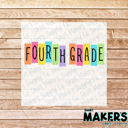 4th Grade Retro Tiles DTF Transfer - or- Hat Patch, Acrylic, Magnet, or Keychain