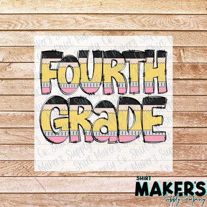 4th Grade Pencil Print DTF Transfer - or- Hat Patch, Acrylic, Magnet, or Keychain