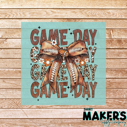 Game Day Football Bow DTF or UV-DTF Transfer - or- Hat Patch, Acrylic, Magnet, or Keychain