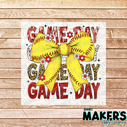 Softball Game Day Bow DTF Transfer - or- Hat Patch, Acrylic, Magnet, or Keychain