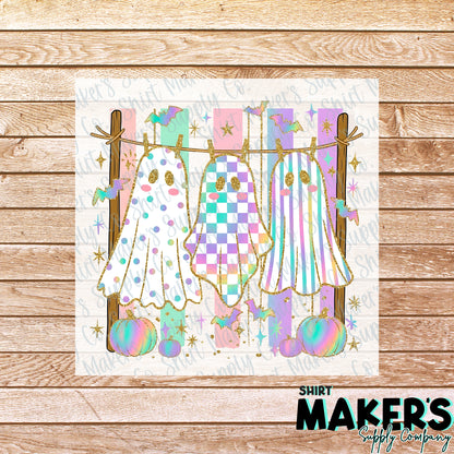 Ghost Clothesline Halloween Fall DTF Transfer - or- Hat Patch, Acrylic, Magnet, or Keychain