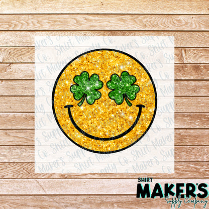 Glitter Shamrock Emoji St. Patrick's Day DTF Transfer - or- Hat Patch, Acrylic, Magnet, or Keychain