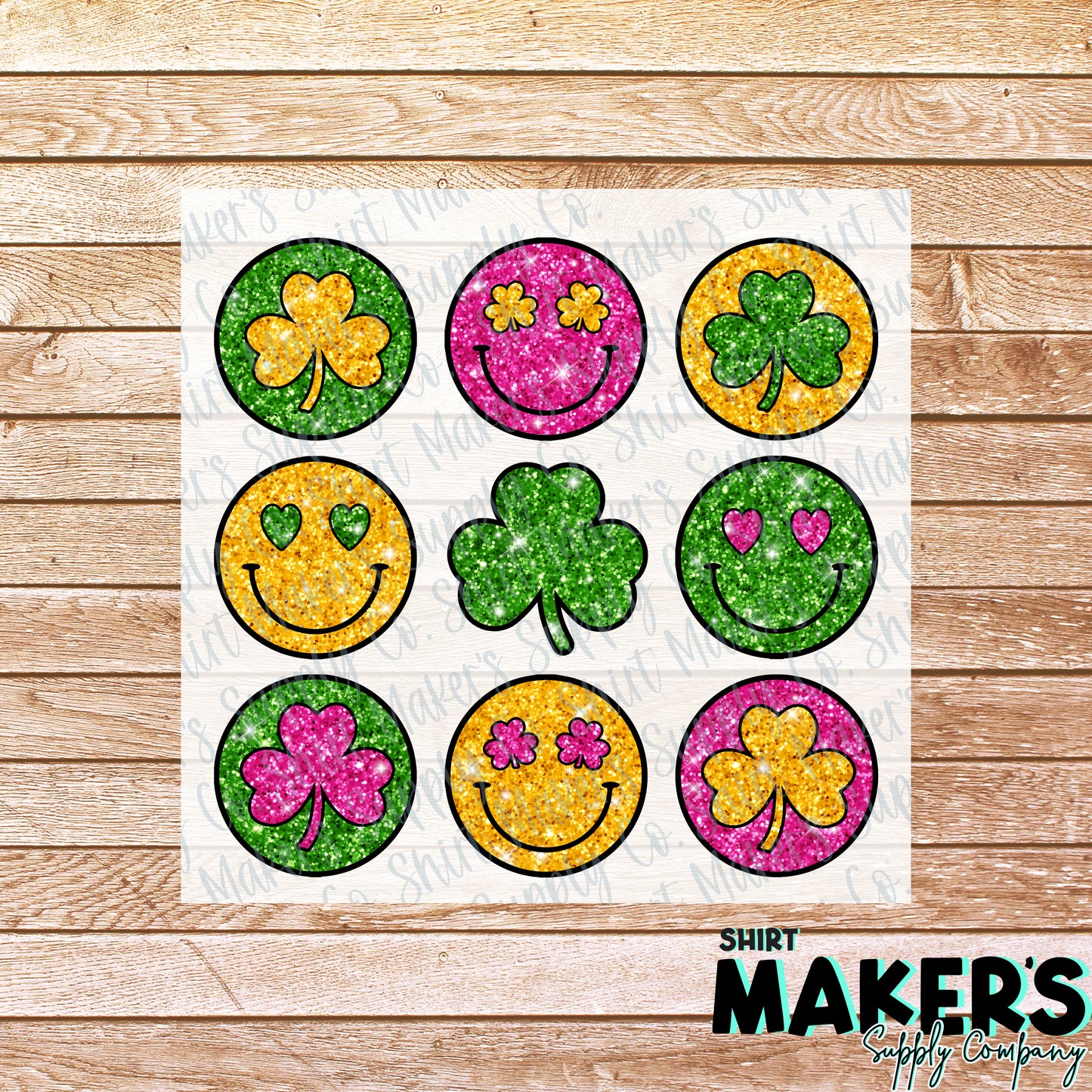 Glitter Shamrock Emoji St. Patrick's Day DTF or Sublimation Transfer