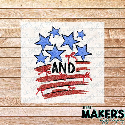 Glitter Stars and Stripes Fourth of July DTF Transfer - or- Hat Patch, Acrylic, Magnet, or Keychain