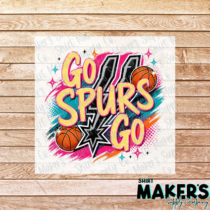 Go Spurs Go Retro - San Antonio Spurs DTF, UV-DTF, or Sublimation Transfer