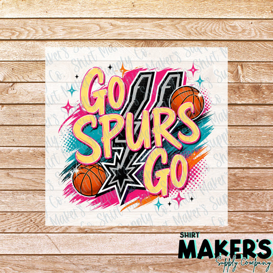 Go Spurs Go Retro - San Antonio Spurs DTF, UV-DTF, or Sublimation Transfer