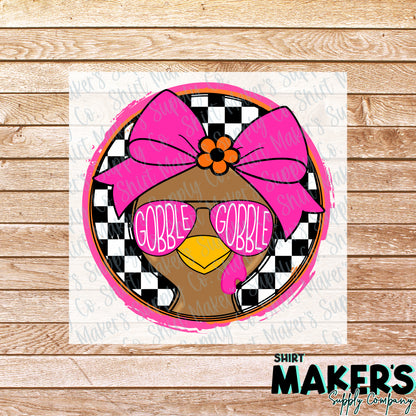 Gobble Gobble Girl Thanksgiving DTF Transfer - or- Hat Patch, Acrylic, Magnet, or Keychain
