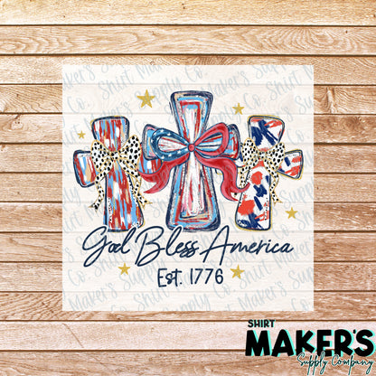 God Bless America Fourth of July DTF Transfer - or- Hat Patch, Acrylic, Magnet, or Keychain