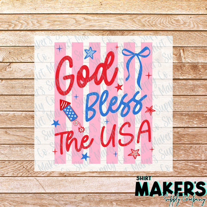 God Bless the USA Fourth of July DTF or UV-DTF Transfer - or- Hat Patch, Acrylic, Magnet, or Keychain