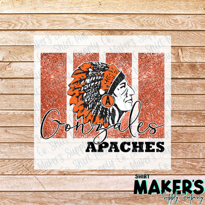Gonzales Apache Glitter Panel DTF Transfer - or- Hat Patch, Acrylic, Magnet, or Keychain