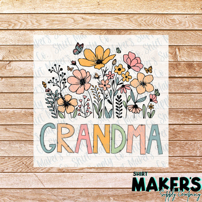 Grandma Flowers Mother's Day DTF Transfer - or- Hat Patch, Acrylic, Magnet, or Keychain