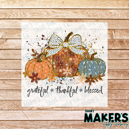 Grateful Thankful Blessed Thanksgiving DTF or UV-DTF Transfer - or- Hat Patch, Acrylic, Magnet, or Keychain