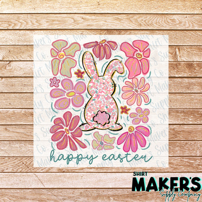 Happy Easter Floral DTF Transfer - or- Hat Patch, Acrylic, Magnet, or Keychain