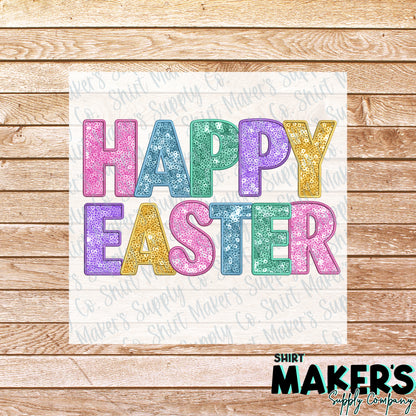 Happy Easter Faux Sequin DTF Transfer - or- Hat Patch, Acrylic, Magnet, or Keychain