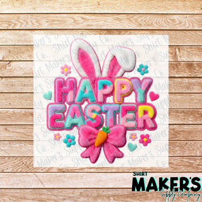 Happy Easter Faux Velvet DTF or UV-DTF Transfer - or- Hat Patch, Acrylic, Magnet, or Keychain