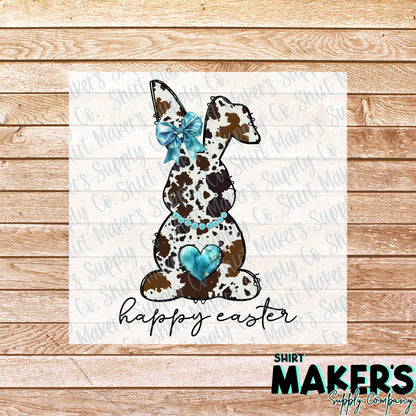 Happy Easter Cowprint Bunny DTF Transfer - or- Hat Patch, Acrylic, Magnet, or Keychain
