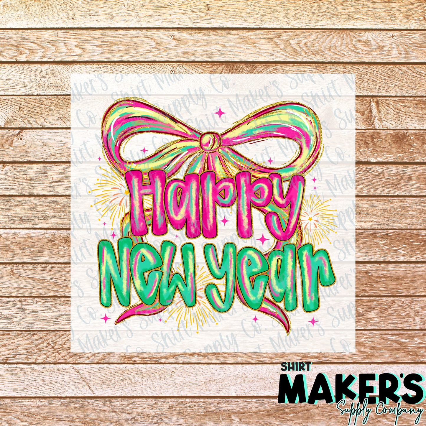 Happy New Year Bow DTF or Sublimation Transfer