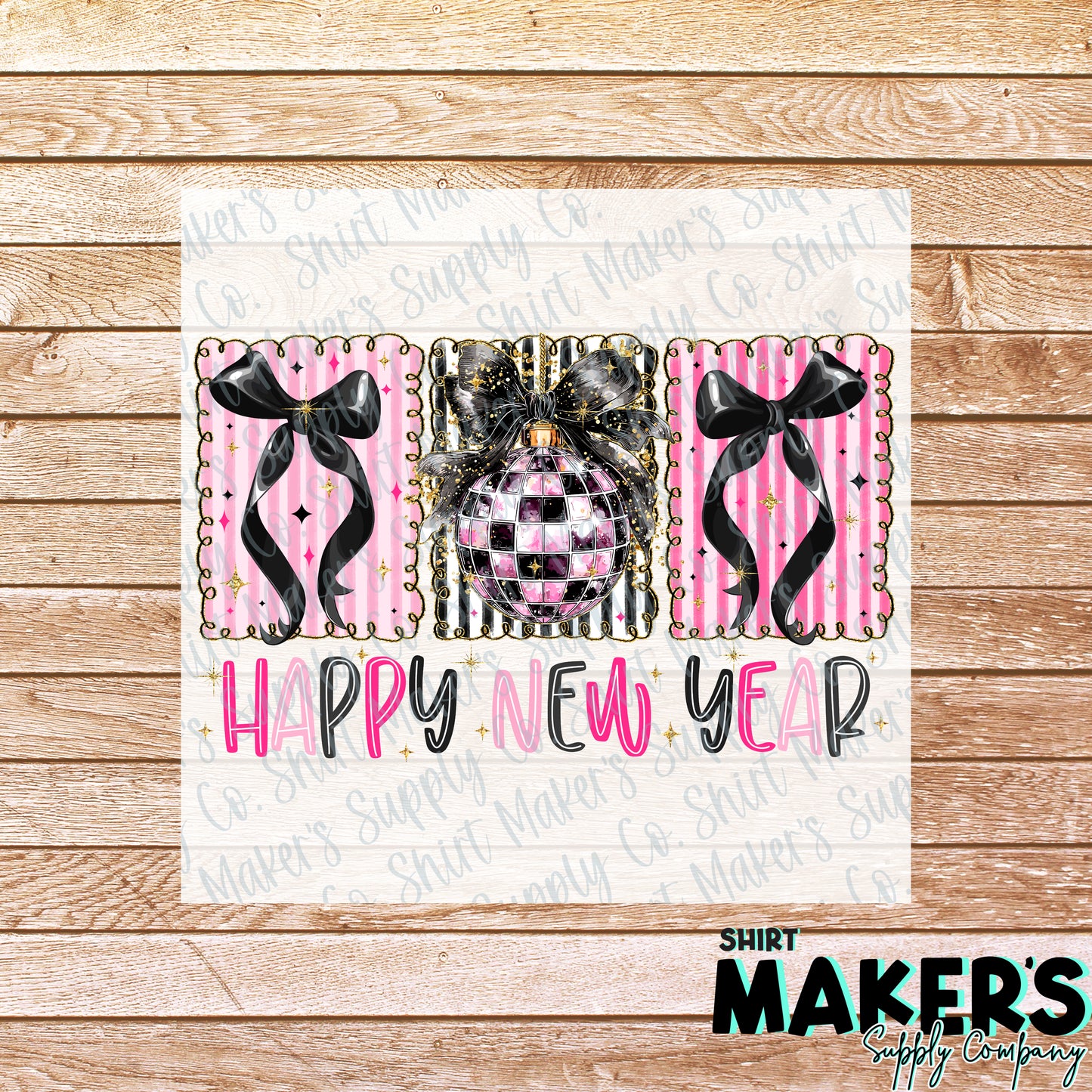 Happy New Year Bows DTF or Sublimation Transfer