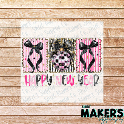 Happy New Year Bows DTF or UV-DTF Transfer - or- Hat Patch, Acrylic, Magnet, or Keychain