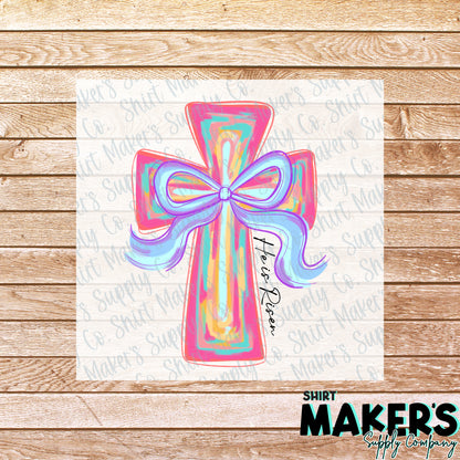 Easter He is Risen Cross DTF Transfer - or- Hat Patch, Acrylic, Magnet, or Keychain