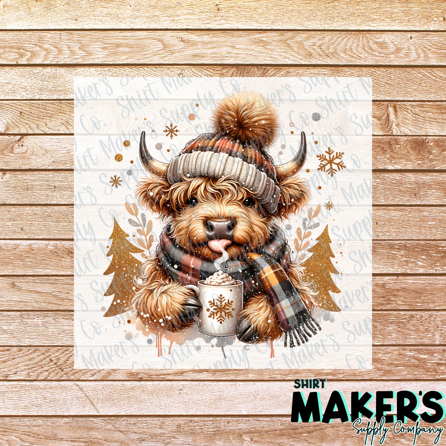 Highland Cow Cocoa Christmas DTF or Sublimation Transfer