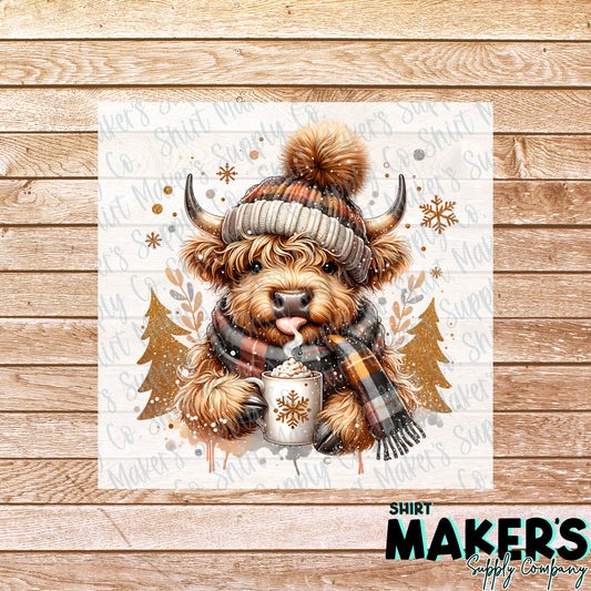 Highland Cow Cocoa Christmas DTF or Sublimation Transfer