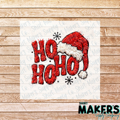 Ho Ho Ho Santa Hat Yarn Christmas DTF Transfer - or- Hat Patch, Acrylic, Magnet, or Keychain