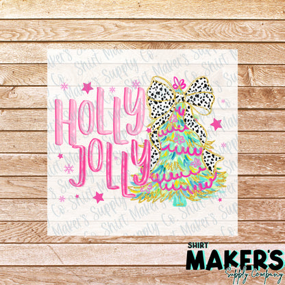 Holly Jolly Pink DTF Transfer - or- Hat Patch, Acrylic, Magnet, or Keychain
