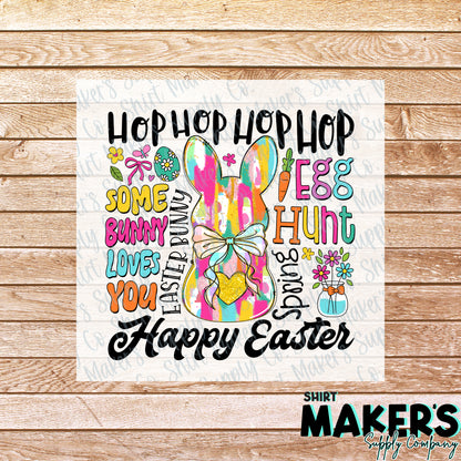 Hop Hop Happy Easter DTF Transfer - or- Hat Patch, Acrylic, Magnet, or Keychain