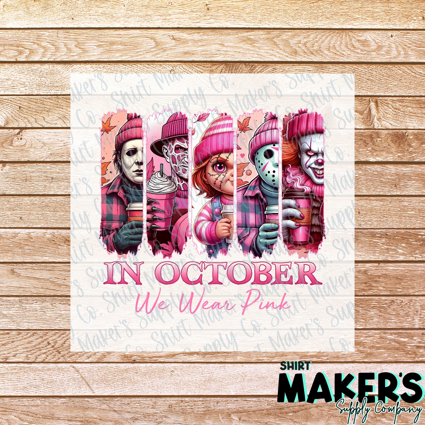 Horror in October We Wear Pink Breast Cancer Awareness DTF or Sublimation Transfer
