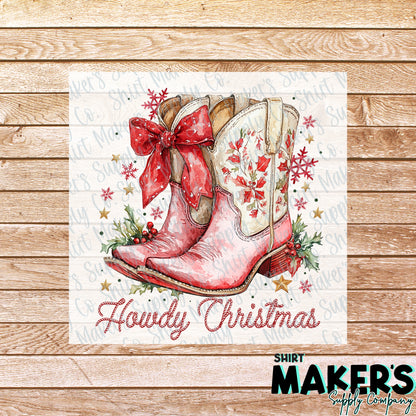 Howdy Christmas Boots DTF Transfer - or- Hat Patch, Acrylic, Magnet, or Keychain