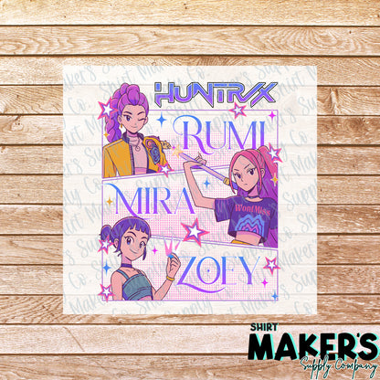 Huntrix K-Pop Demon Hunters DTF or UV-DTF Transfer - or- Hat Patch, Acrylic, Magnet, or Keychain