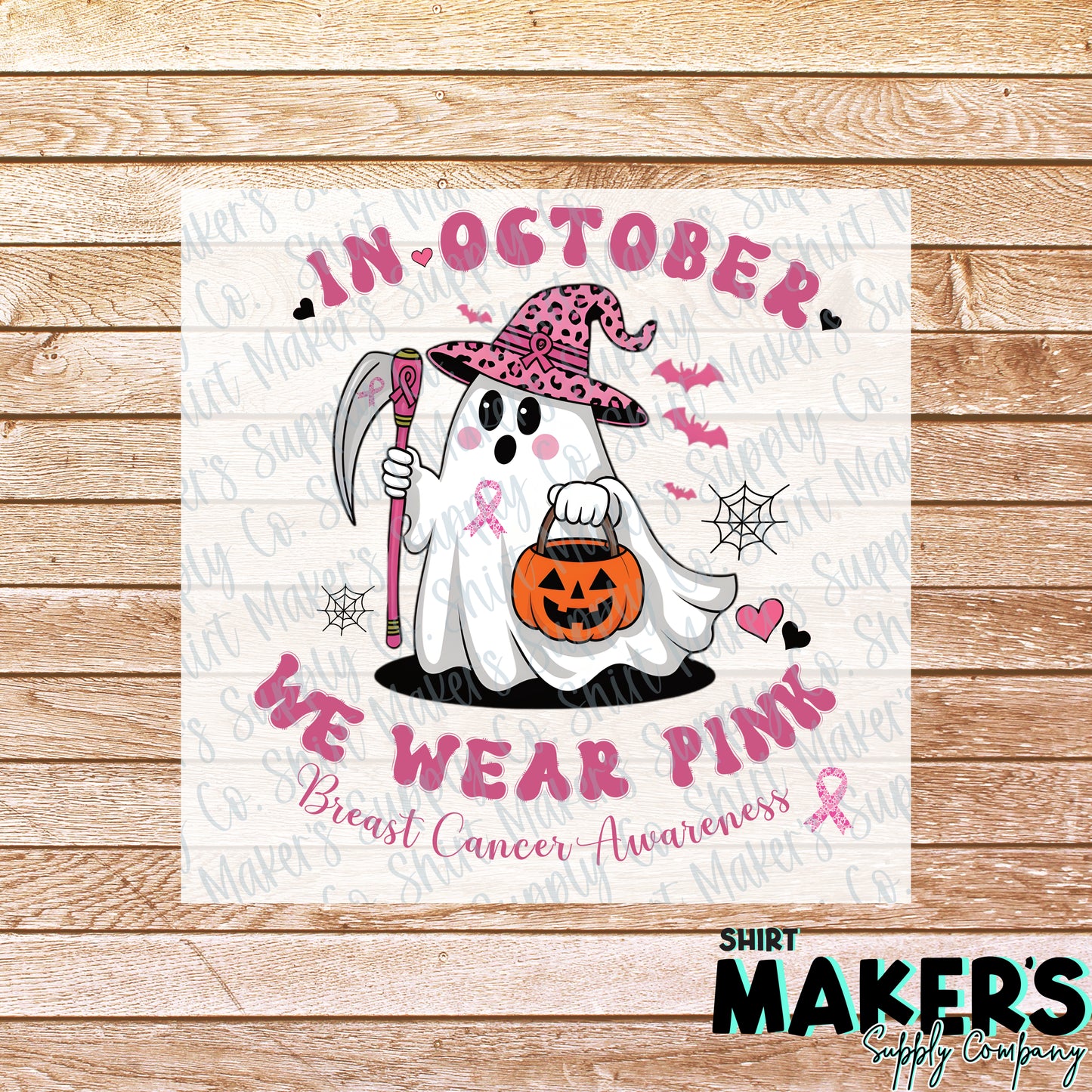 In October, We Wear Pink Halloween DTF or Sublimation Transfer