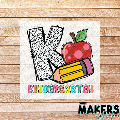 Kindergarten Pencil & Apple DTF Transfer - or- Hat Patch, Acrylic, Magnet, or Keychain