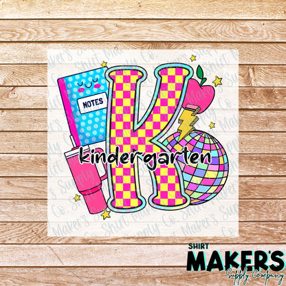 Kindergarten Disco DTF Transfer - or- Hat Patch, Acrylic, Magnet, or Keychain