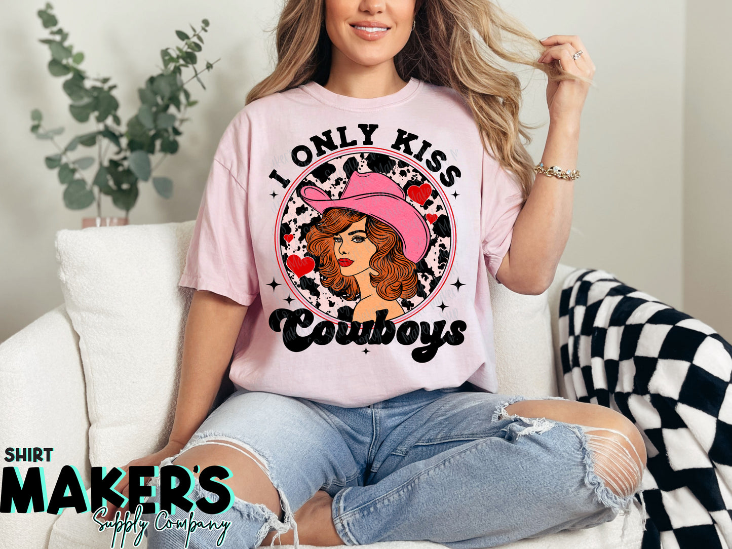 I Only Kiss Cowboys Valentine's Day DTF or Sublimation Transfer